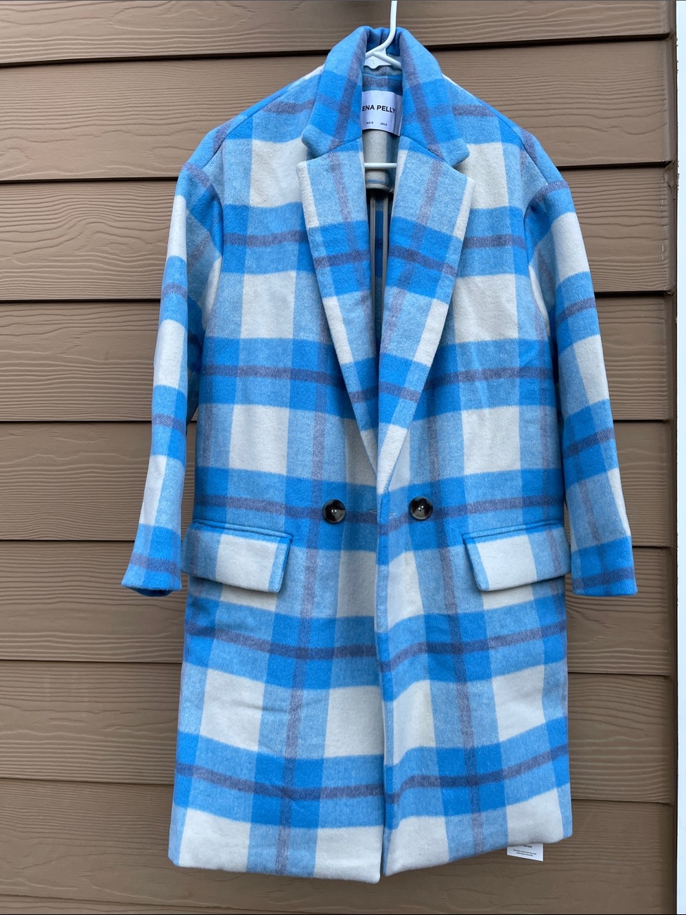 a.n.a Blue and White Plaid Men's Pea Coat